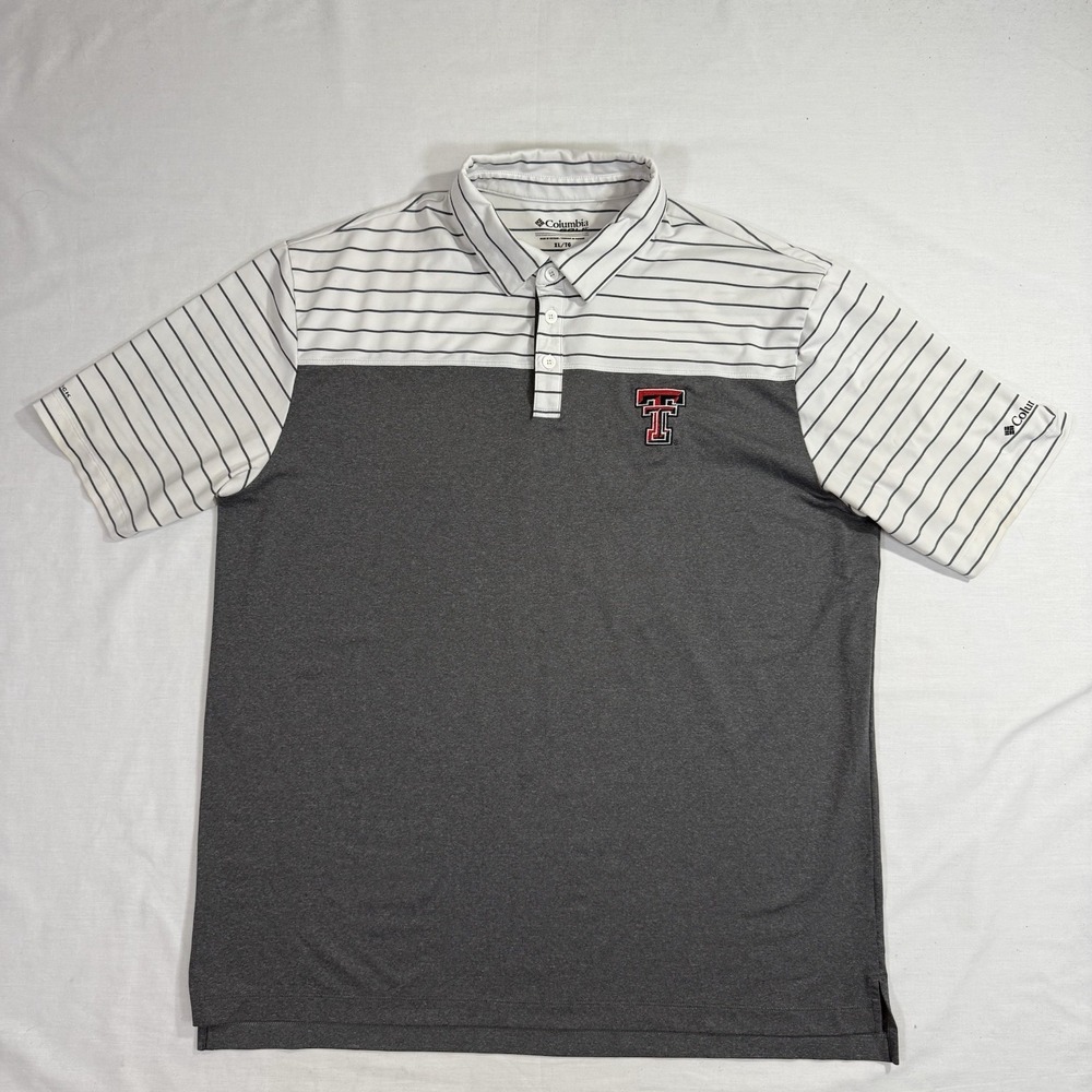 Texas Tech Red Raiders Columbia Golf Polo Shirt Men's Size XL Gray Striped